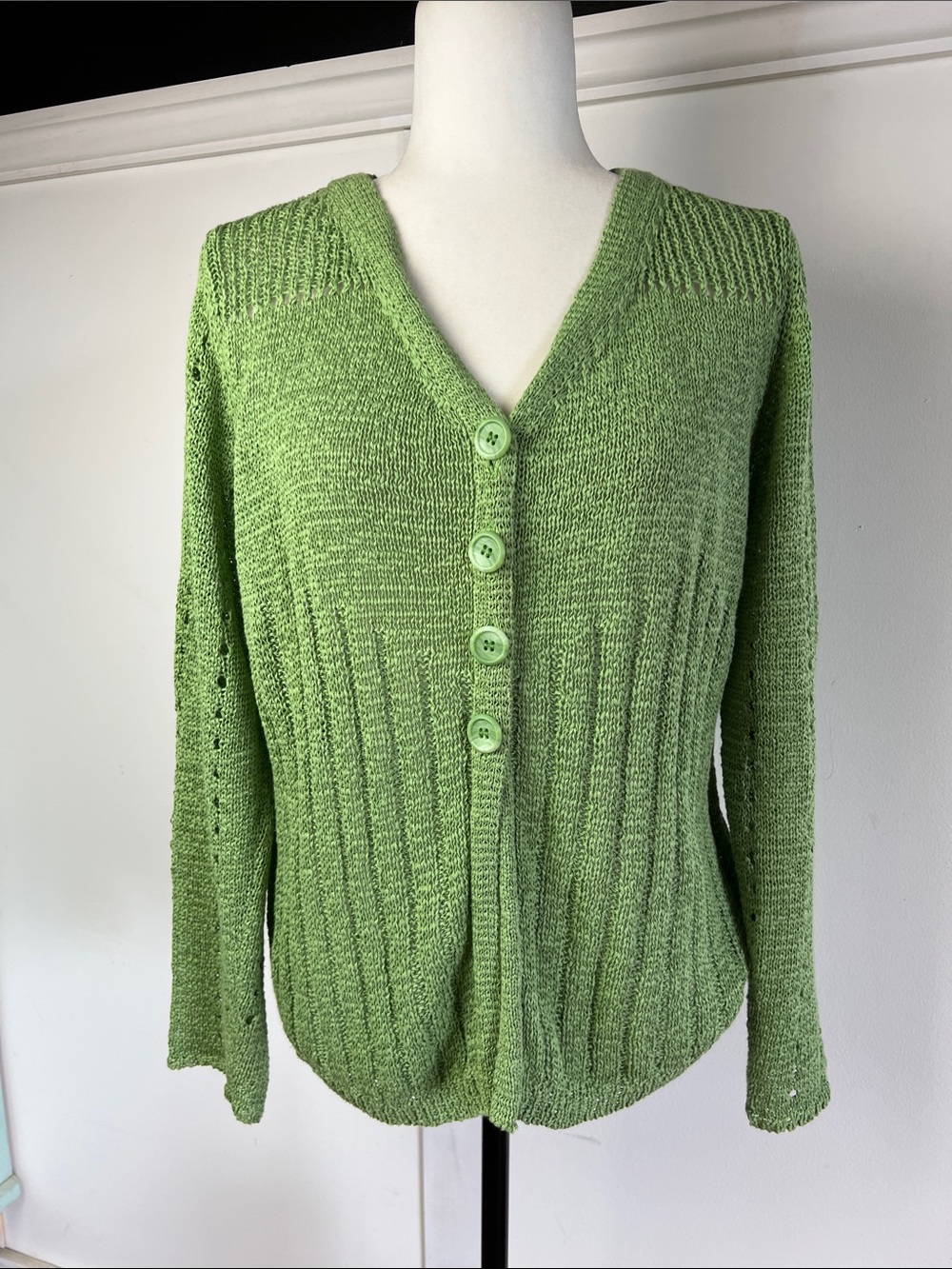 Citrus Green V-Neck Button-Front Cardigan Sweater